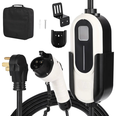 Plug And Play Level Two Ev Charger With Forty Amp Output And Built In Wifi, Includes A Nema 14 50 Adapter Plus Twenty Five Foot Cord.