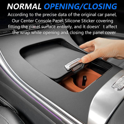 Mercedes Benz Center Console Wrap Kit 1 To 1 Fit Gear Shift Panel Protector Cover Silicone Sticker For GLC X254 GLC260 GLC300 GLC300e GLC43 AMG 2023 2024 2025 Washable Interior Upgrade Easy Install showing normal opening.