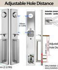 Double Door Handle Set For Your Front Door With Brushed Nickel Finish, Keyed Entry And Dummy Handles, Adjustable Hole Distance