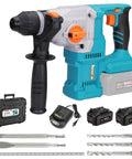 20V Cordless SDS-Plus Rotary Hammer Drill With Brushless Motor, 1-1/8 Inch Chuck, Two 4.0Ah Li-Ion Batteries, Fast 3.0A Charger, Dual Kickback Control, 4-Mode Variable Speed, Concrete Drilling And Chiseling, Includes Case shown with accessories