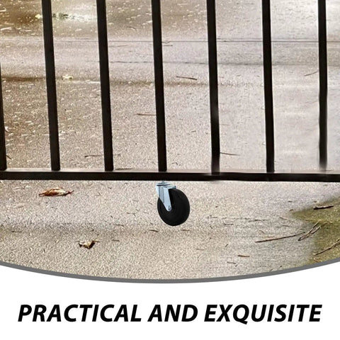 Beefy Heavy Duty Adjustable Gate Wheel With Rubber Caster And Iron Plate For Commercial And Residential Fence Gates Smooth Easy Movement And Shock Absorbing Support With Quiet Operation 70kg Load attached to a fence gate