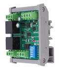 Pro Grade RS485 Relay Module Two Channel Industrial Reset Controller Board With TvS Protection PLC Automation DC 12V front view showing dual relay and wiring terminals.