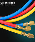 Three-color hoses for 4 CFM Single Stage Vacuum Pump 110V With R134a AC Manifold Gauge Set And Leak Detector Kit