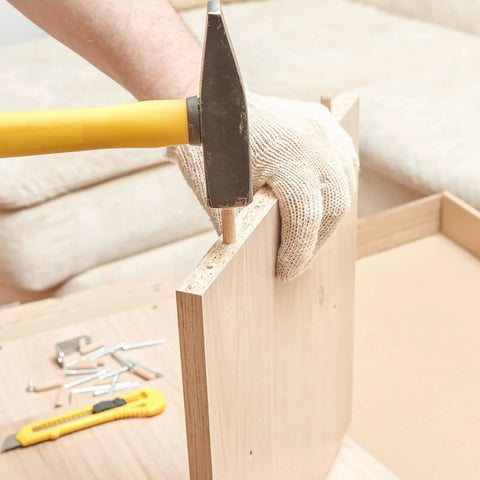Elite 90 Pc Wooden Dowel Pins 8X30Mm Fluted With Beveled Ends used to join wooden panels during furniture assembly.