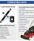 21 Inch Mulching Blade Replacement For MTD Troy-Bilt Cub Cadet Craftsman Lawn Mowers Heavy Duty Turf Blade Fits TB110 TB230 TB240 TB210 Replaces 942-0741A 742-0741A 742-04100 942-0741 CMXGZAM100067 Two Pack shown with compatible models