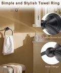 Oil Rubbed Bronze Bathroom Hardware Set With Four Must Have Essentials Toilet Paper Holder Towel Ring Towel Hook And 18 Inch Or 24 Inch Adjustable Towel Bar All In One Easy Mount Durable Modern Bath Accessories shown with towel ring detail