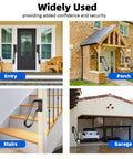 Rock Solid Wall Mounted Stair Handrail And Heavy Duty Grab Bar For Indoor Outdoor Porch Garage displayed at entry, porch, stairs, and garage.