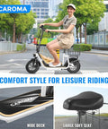 Peak 800W Electric Scooter With Seat For Adults on city street, featuring wide deck and large soft seat, 12-inch tires, foldable design.