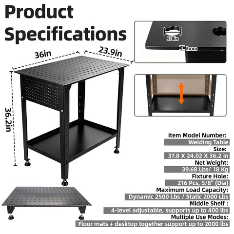 Heavy Duty Steel Welding Shop Beast Built Damn Tough To Crush Two Thousand Pounds 36 X 24 Inch Black Worktable with specs display