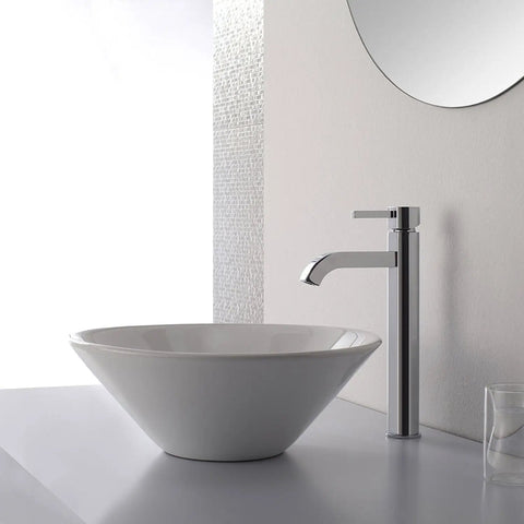 Ramus Single Handle Vessel Sink Bathroom Faucet Chrome Finish For A Slick Modern Bath, Solid Brass Build, Ceramic Cartridge, Leak-Free, 1-Hole Mount, Easy Install, High Arc Spout, Durable And Easy To Clean, Premium Quality Finish