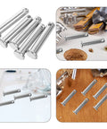 5 pcs Heavy Duty Stainless Steel M8x40 Flat Head Pins for scaffolding fixing arranged on a table with tools.