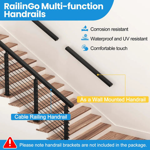 6 Ft Rectangular Cable Railing Handrail In Black Stainless Steel With Nylon End Caps For Stair And Deck Cable Railing Systems Premium 304 Stainless Steel For Tough Corrosion Resistance Weatherproof No Fuss Install