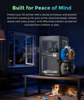 Night scene featuring AD5X 3D Printer Enclosure Kit on a table, showcasing stable prints, odor blocking, and customizable exterior.