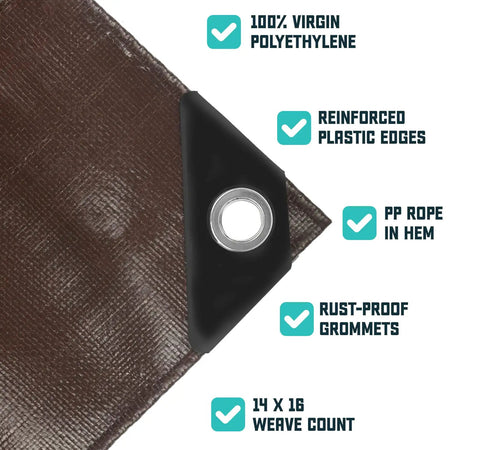Close-up of Heavy Duty 16 Mil Tarp Cover That Stands Up To Weather Waterproof And UV Resistant Poly Tarpaulin With Reinforced Edges