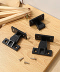 10 Pack Concealed Push On Corner Connectors For Wooden Furniture And Cabinets Quick Snap Install Right Angle Joint Brackets With Screws on wooden surface.