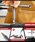 Hardcore 24 In 1 Magnetic Screwdriver Set And Portable Ratchet Kit With Swappable Multi Bits For Appliance Mods and Workshop Grinds in use for appliance repairs.