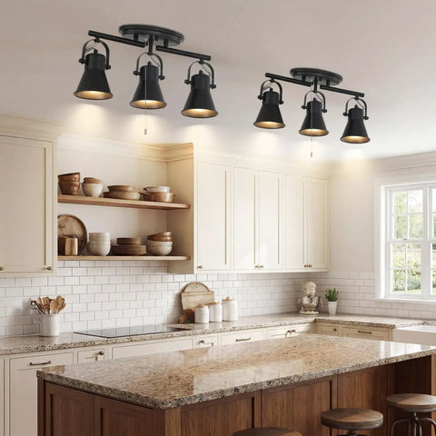 Gold Four Light Track Lighting Kit With Adjustable Heads Flush Mount Ceiling Fixture Set in modern kitchen