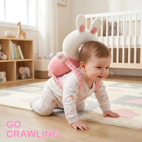Toddler wearing the Toddler Head Protection Backpack With Adjustable Straps, Breathable Shock Absorbing Cushion For Falls.