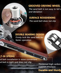 Heavy Duty Angle Grinder Belt Sander Attachment With 5/8 Inch 11 Thread Steel Aluminum Jaw Rig, grooved driving wheel detail.