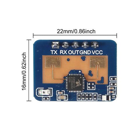 Top view of LD2410C Human Presence Radar Module 24GHz Millimeter Wave Sensor with UART and GPIO, blue circuit board and dimensions shown.