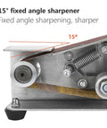 15° fixed angle sharpener detail on Mini Electric Belt Sander For Desktop Diy Polishing And Grinding Machine With Adjustable 7 Speed Control For Wood And Metal Projects Compact Multifunctional Tool To Sharpen Sand Or Polish Surfaces Easily.