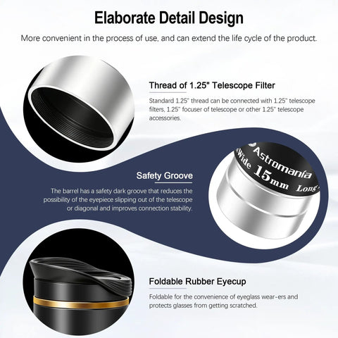 1.25 Inch HD Fully Multi Coated Eyepiece With Long Eye Relief, 66 Degree Ultra Wide Angle For Astronomy Telescopes features