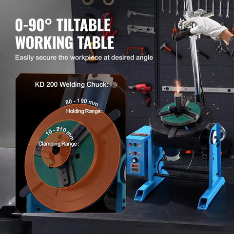 Rock Solid Tilting Welding Positioner With Heavy Duty Rotary Turntable And Knockout Variable Speed Motor at 0-90° angle.