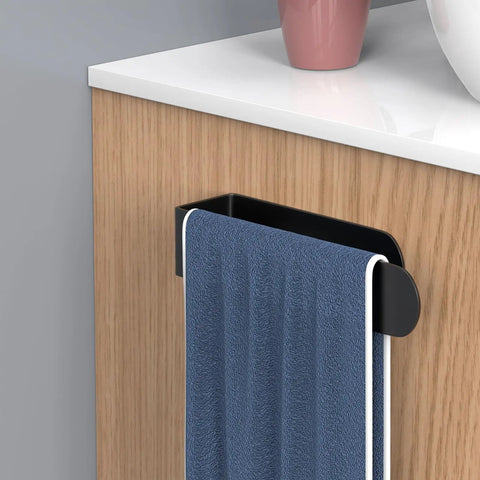 Stainless Steel Self Adhesive Hand Towel Bar For Wall Mount Black Modern Towel Holder That Sticks To Smooth Surfaces No Drills Quick Install