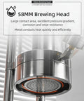 58mm brewing head of the Portable Espresso Maker With Wooden Handle Hand Pressed Coffee Press For Travel, showing steel base and filter.