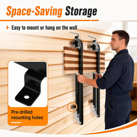 48 Inch Panel Clamps 2 Pack With U Shaped Pressure Blocks And Adjustable Parallelogram Couplers for wall-mounted space-saving storage.