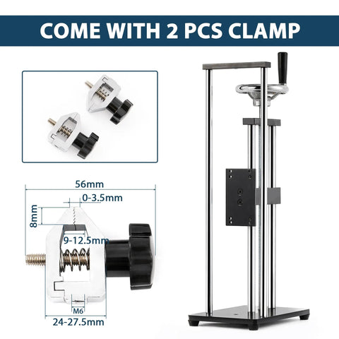 Manual Force Test Stand With Hand Wheel 250mm Stroke Dual Mounting Plate 41x73mm And 40x90mm For ZMF Force Gauge Sold Separately Built For Precise Repeatable Measurements And Smooth Operation, with 2 clamps