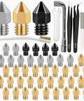 50 Piece Mk8 3D Printer Nozzle Set Hardened Steel Stainless Steel Brass For CR 10 Ender 3 with cleaning tools and mixed diameters