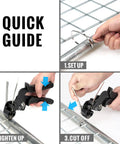 Quick guide showing steps on using Stainless Steel Cable Tie Gun Kit With 200 Metal Zip Ties In Two Sizes for fencing projects.