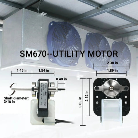 Universal Blower Motor Kit for 670 Series HVAC Units, 3000 RPM, 120V Replacement details with measurements and dual fans.