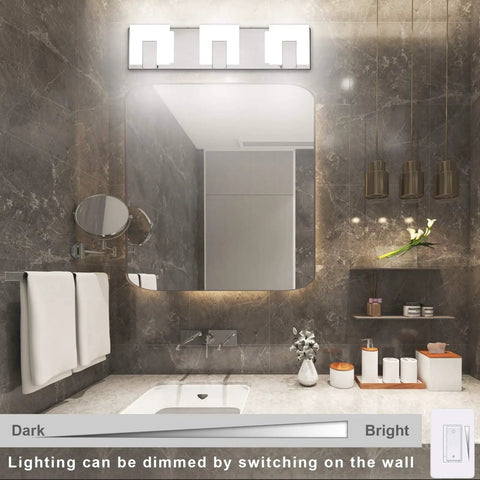Three Lights Dimmable Modern LED Vanity Light For Bathroom Up And Down Wall Mount Frosted White Acrylic Chrome Finish View