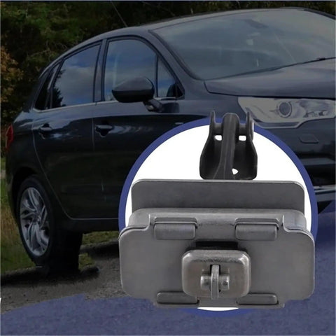 Close-up of Citroen C4 Mk2 DS4 rear door hinges with stop strap limiter 9181R2, car in background