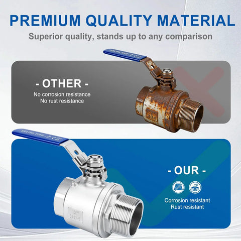 Comparison of corroded and new Two Pack Full Port Ball Valve Three Quarter Inch NPT Male To Female 304 Stainless Steel Heavy Duty Shut Off Valve