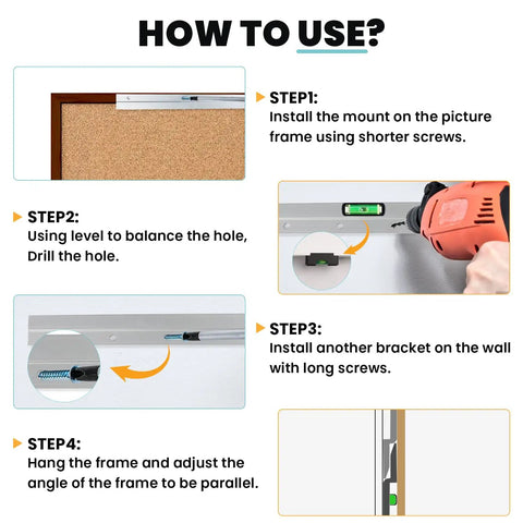 Instructions for using the Badass Heavy Duty Aluminum French Cleat Hanger, showing steps to install frames and brackets.