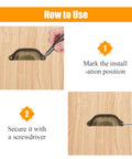 Installation steps for Antique Bronze Cup Drawer Pulls 3 Inch Hole To Hole Cabinet Handles with Two Mounting Holes on wood surface.