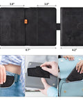Must Have Passport Wallet With Magnetic Button Closure For Travel Essentials in black PU leather showing passport pocket and luggage use.