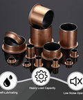 60 Pack Flanged Sleeve Bearings, 12Mm Bore X 14Mm Od X 9Mm Length, Self Lubricating Sintered Bronze Bushings arranged in display.