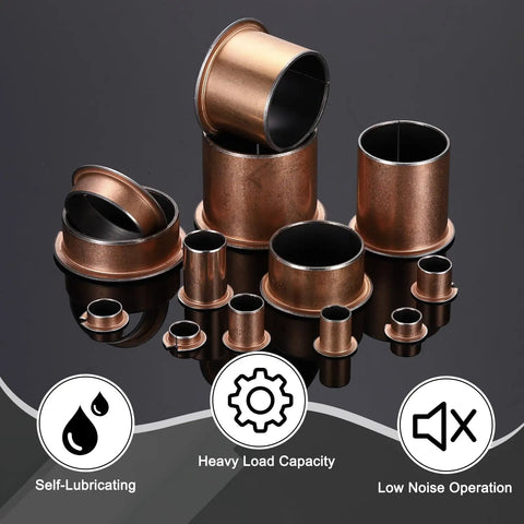 60 Pack Flanged Sleeve Bearings, 12Mm Bore X 14Mm Od X 9Mm Length, Self Lubricating Sintered Bronze Bushings arranged in display.