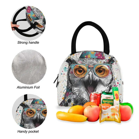 Owl themed backpack with insulated lunch box lightweight fifteen point six inch laptop daypack for work travel picnics multiple pockets