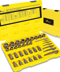 36 Piece Screw And Bolt Extractor Kit 3 In 1 Easy Out Set With 3/8 Drive in yellow case open with extractors and bits displayed