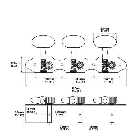 Upgrade Your Gear Game With Slick Antique Brass Tuning Keys Machine Heads Suitable For Three Left And Three Right Peg Configuration Fits Pro Players Wanting Hassle Free Setup And Reliable Performance Plus Any Live Shows Or Home Studio, 110mm guitar tuner diagram