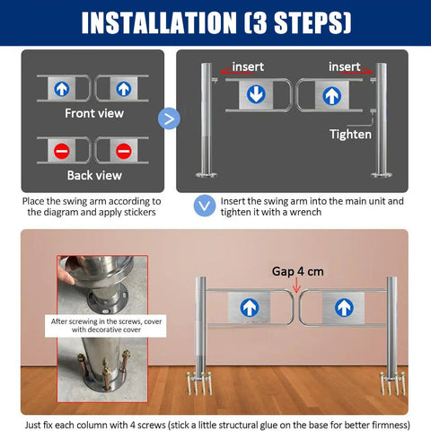 Installation guide for Heavy Duty Automatic Swing Gate With Bulletproof Metal Build And No Drama Crowd Control For Warehouses Retail Stores Libraries.