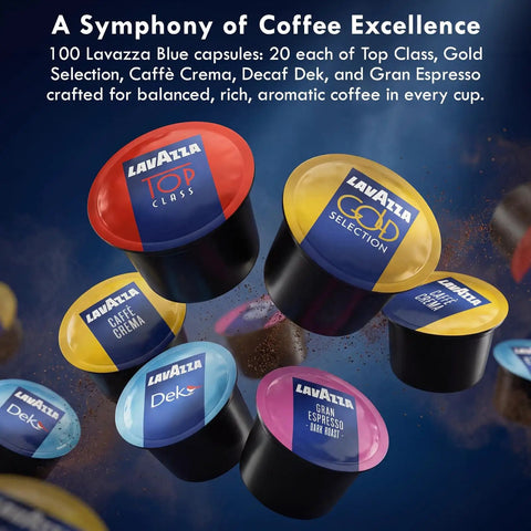 Five Flavor Premium Coffee Capsule Variety Pack For LB Espresso Machines Featuring Top Class Caffe Crema Decaf Dek Gran Espresso And Gold Selection 100 Count With 20 Pods Each Your Daily Go To Pick