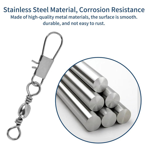 Stainless steel material in 100 Piece Fishing Swivels Set in 5 Sizes 2 4 6 8 10 Barrel Snap Swivels