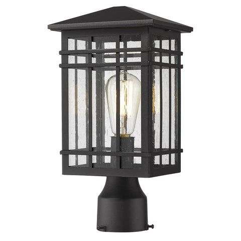 Outdoor Post Light Fixture With Seeded Glass In Black Finish Exterior Pillar Lantern For Patio Pathway And Driveway Lighting Durable Weatherproof