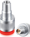 Two Pack Quarter Inch Hydraulic Connectors With Four And Ten Ton Female Side Replacement Fittings For Pro Grade Pressure Leak Free Auto Body Frame Repair In Stock, showing metal couplers with threaded design and red base